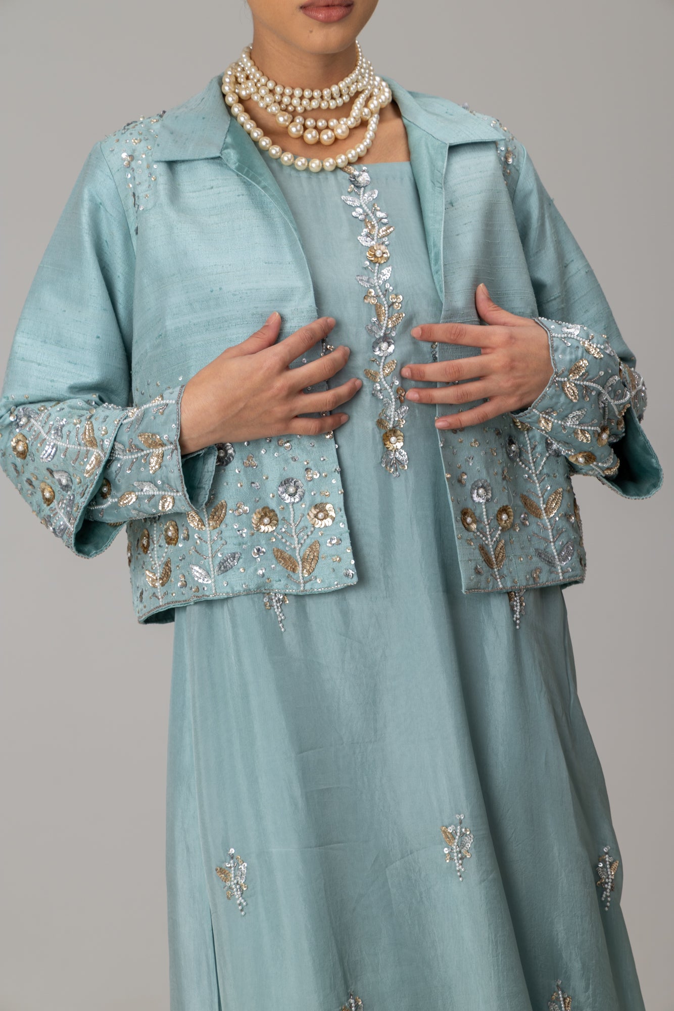 Aqua Silk Pissaro Jacket Suit