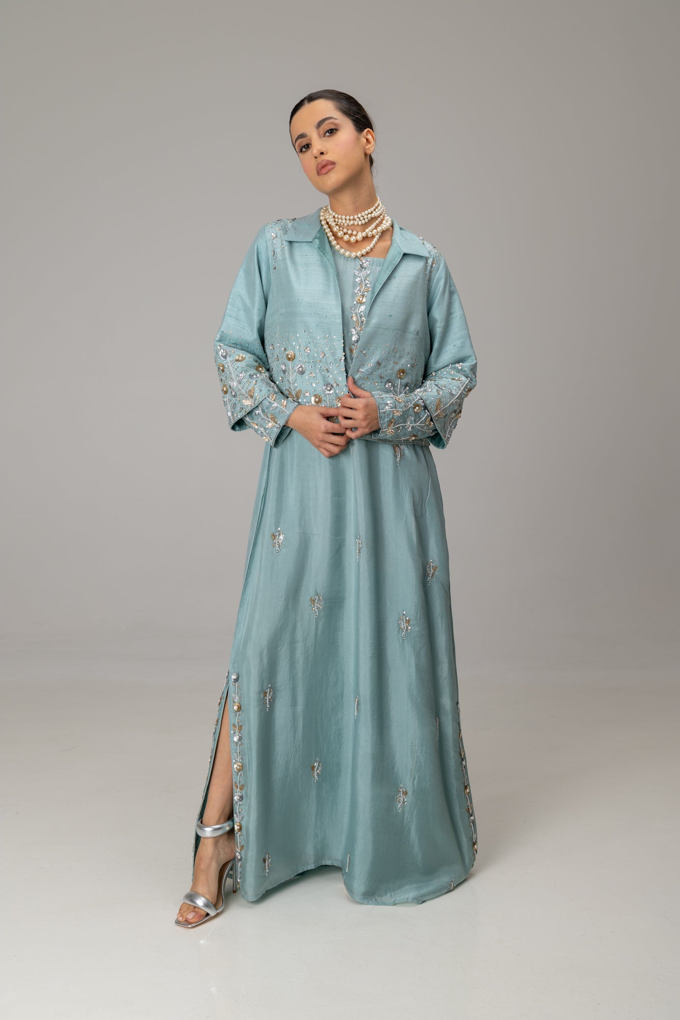 Aqua Silk Pissaro Jacket Suit