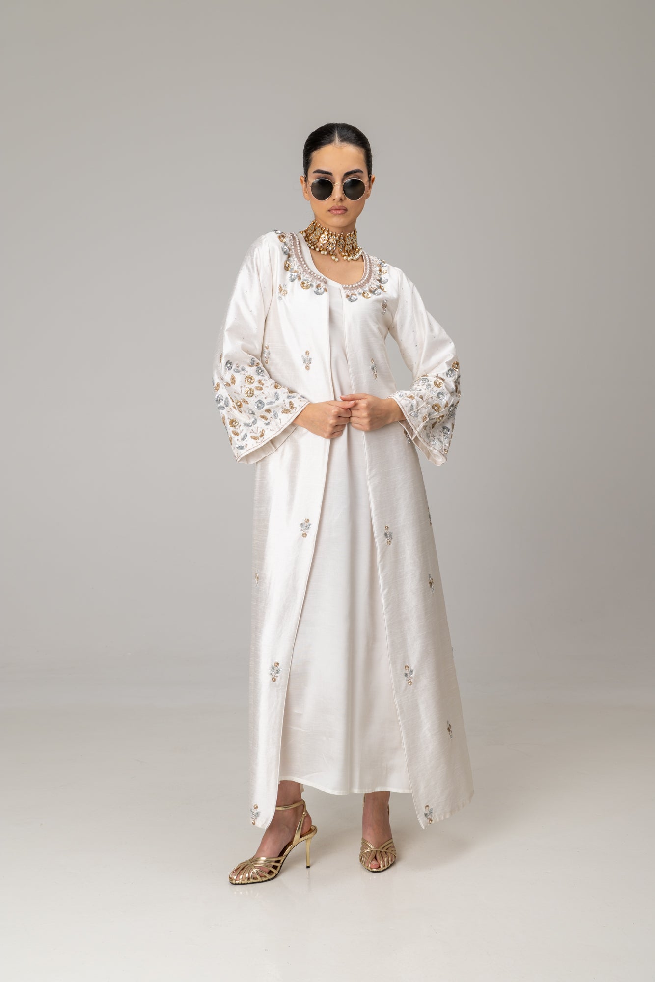 White Jannat Maxi Coat Suit