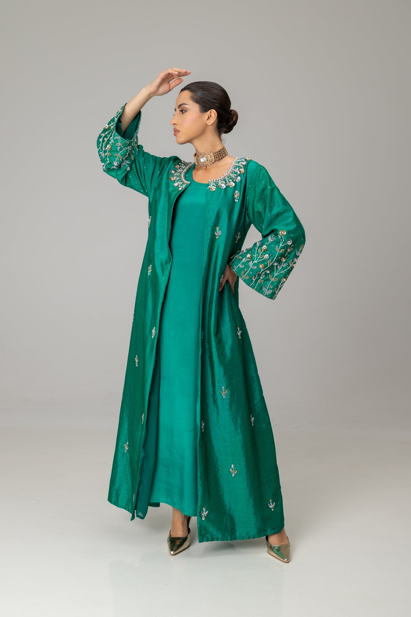 Emerald Jannat Maxi Coat Suit