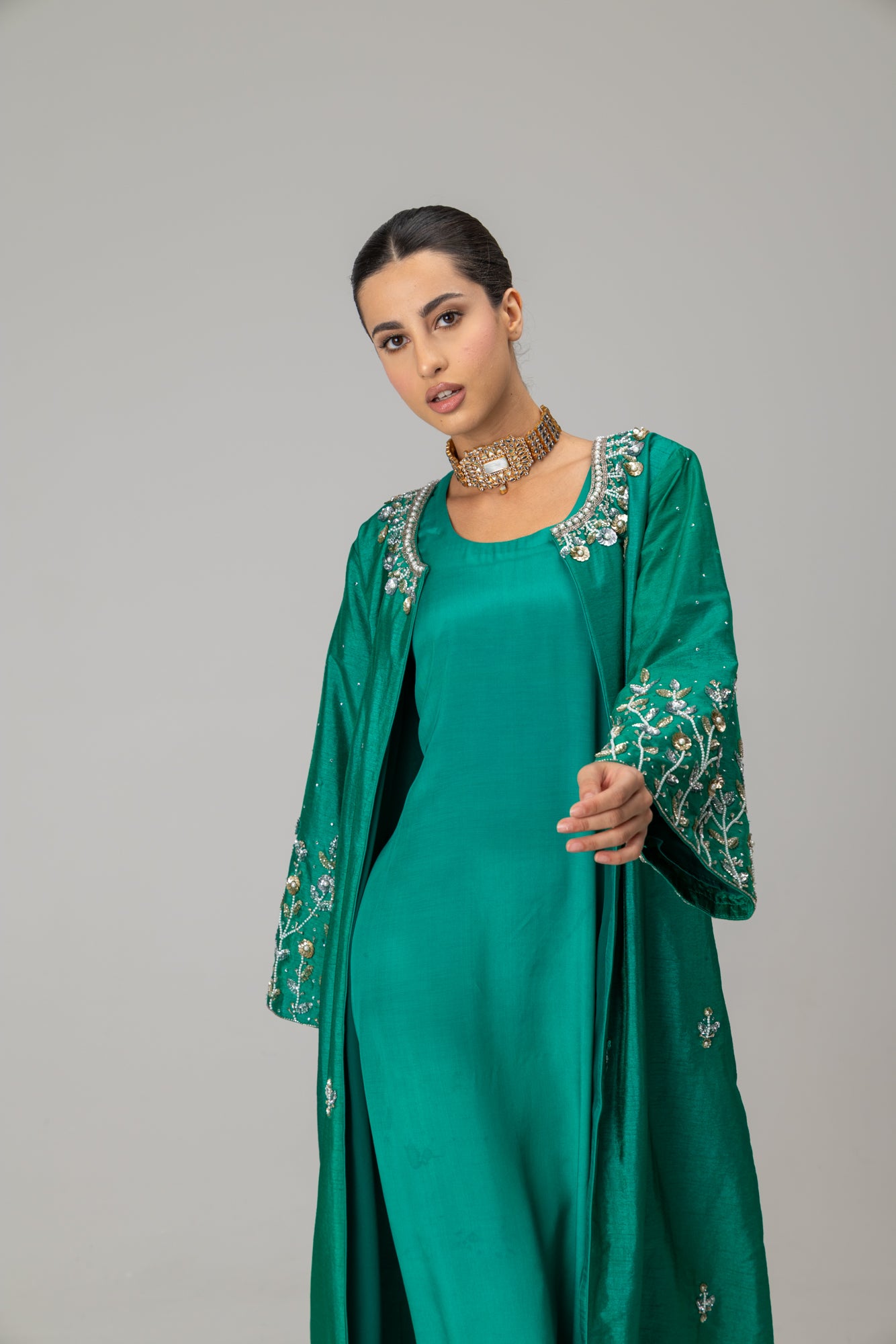 Emerald Jannat Maxi Coat Suit