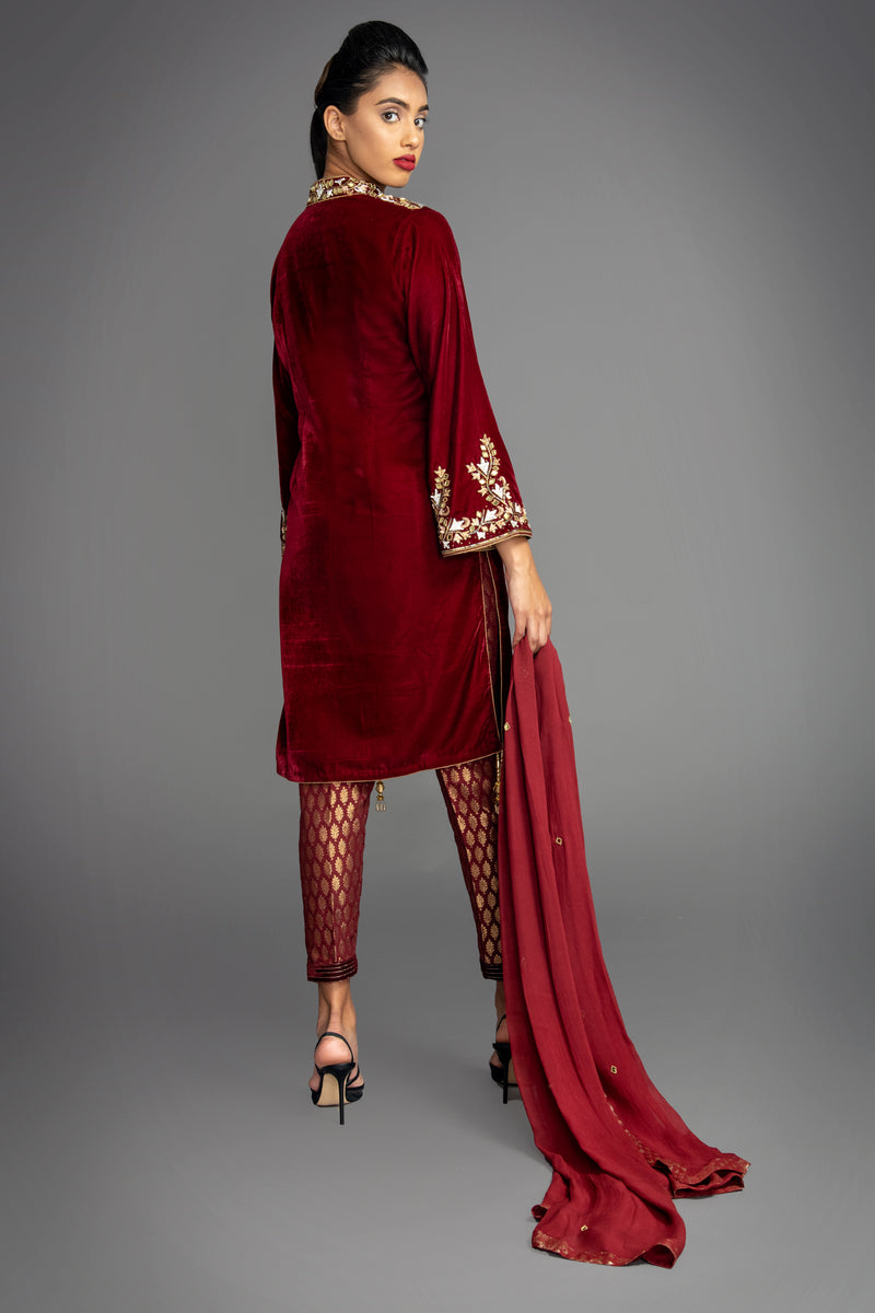 Maroon velvet suit on sale women's