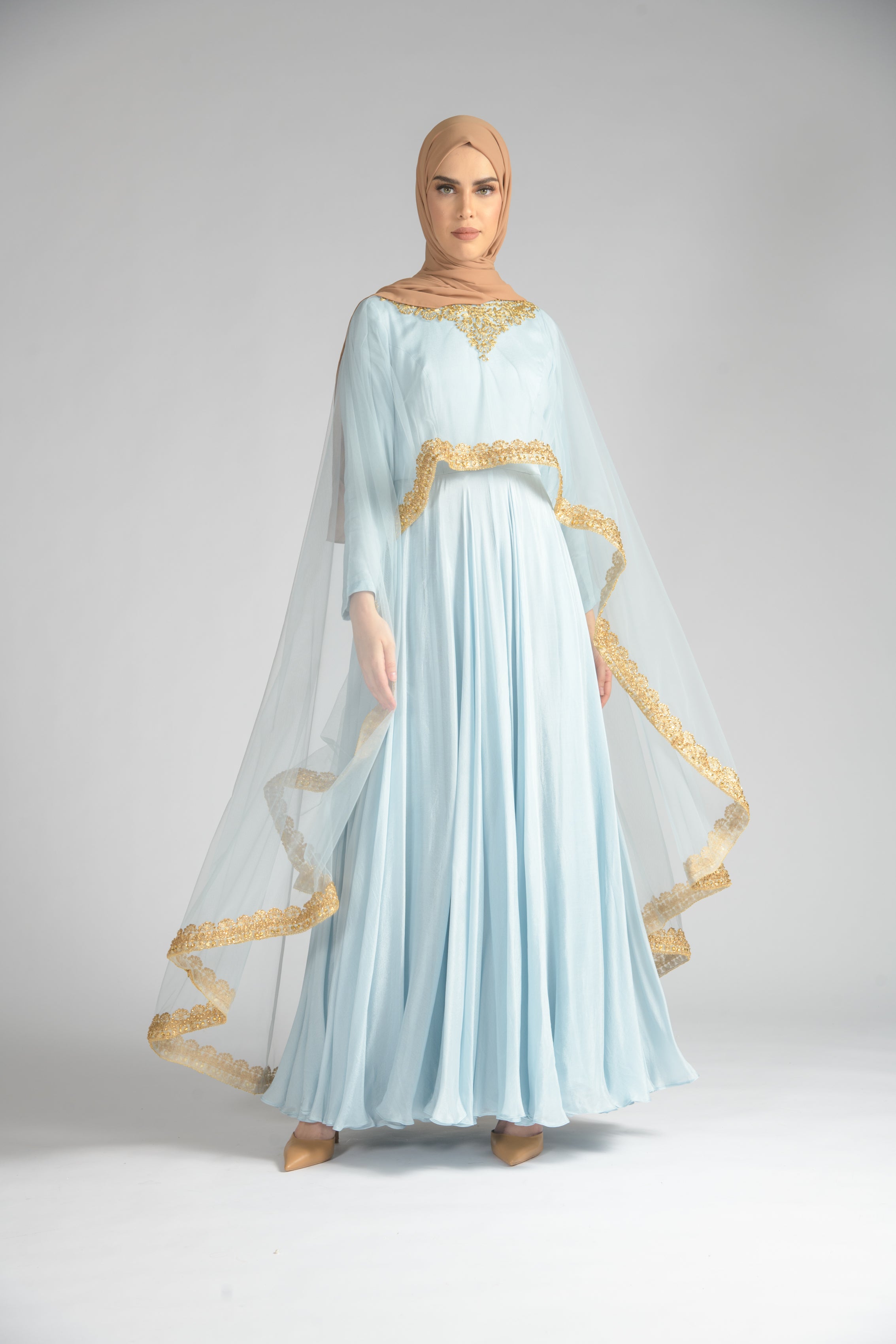Ice Blue Jalpari Cape Dress