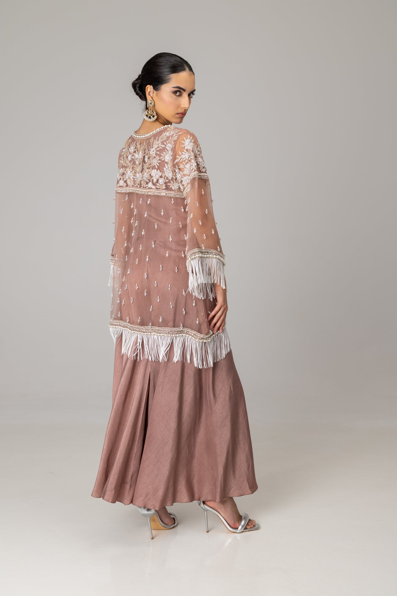 Taupe Organza Jacket Suit