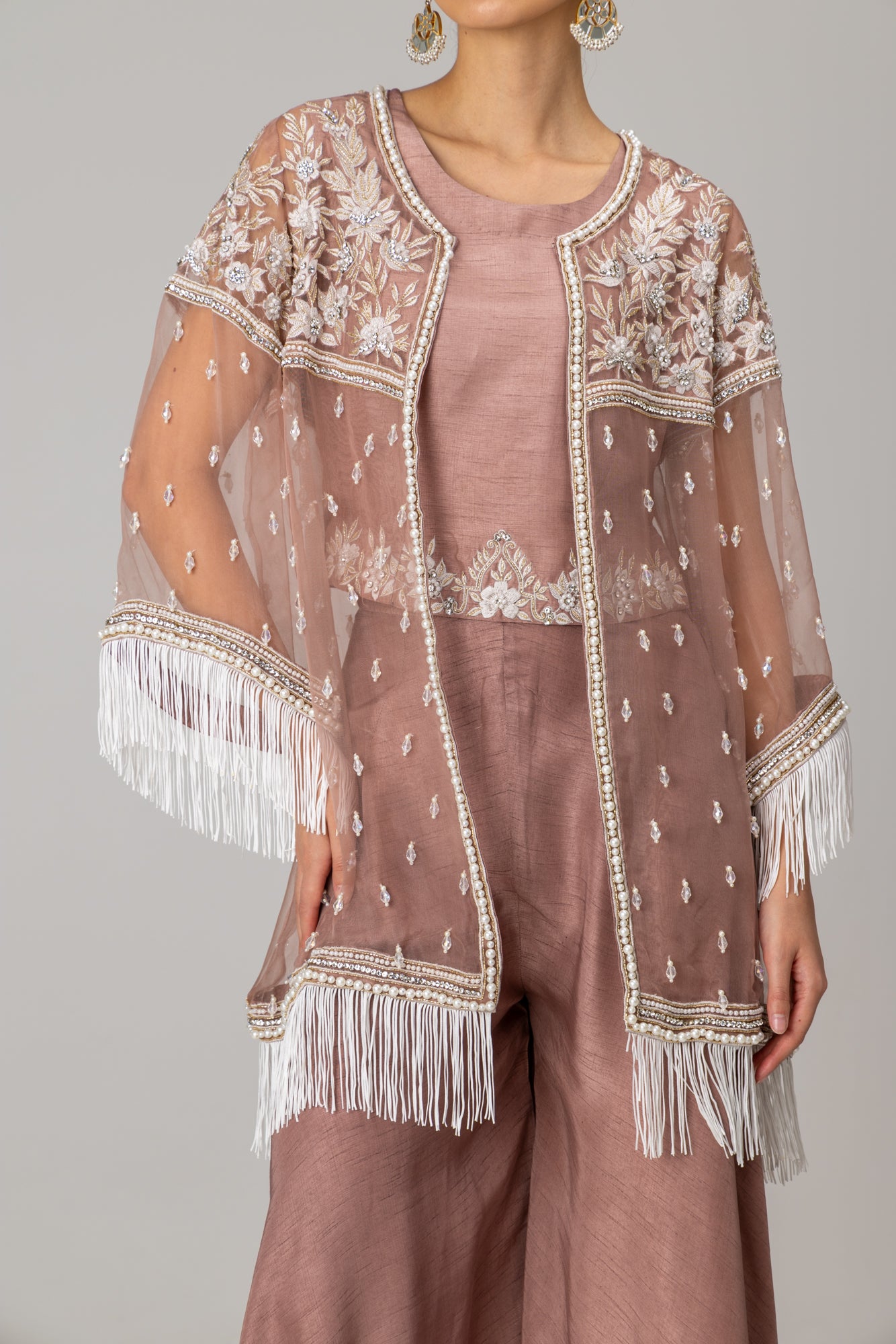 Taupe Organza Jacket Suit