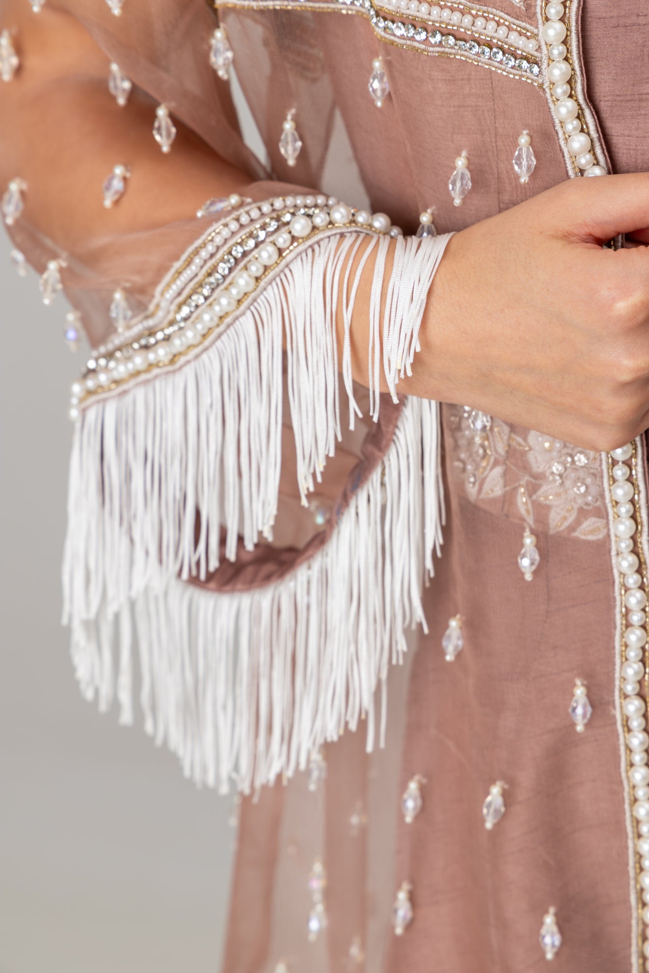 Taupe Organza Jacket Suit