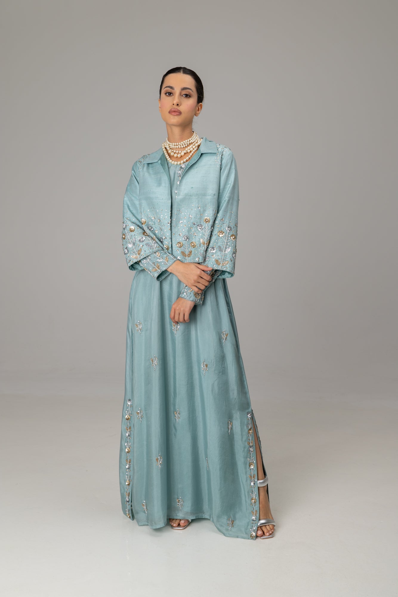 Aqua Silk Pissaro Jacket Suit