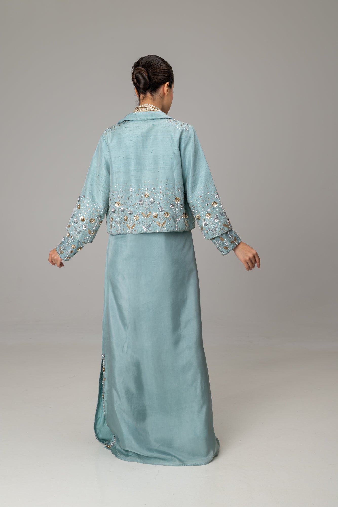 Aqua Silk Pissaro Jacket Suit