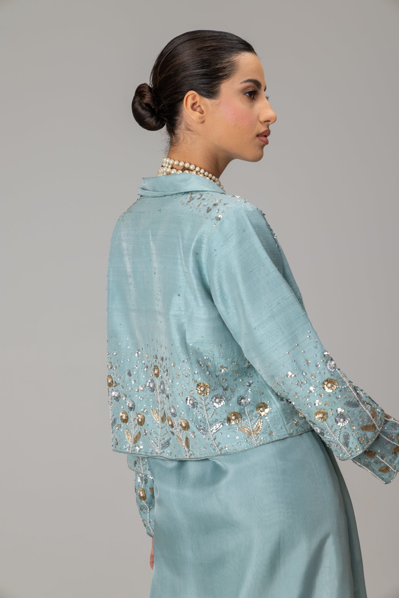 Aqua Silk Pissaro Jacket Suit