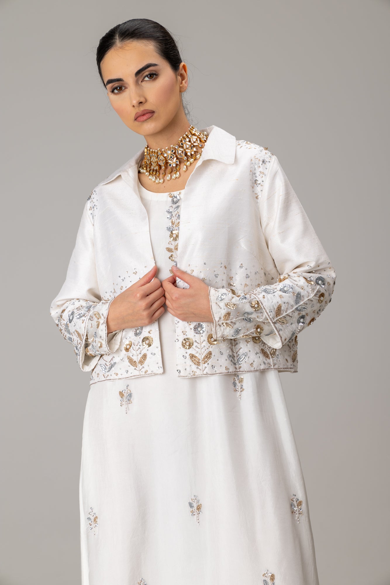 White Silk Pissaro Jacket Suit