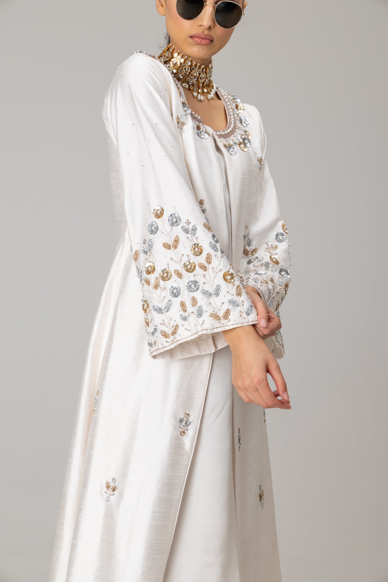 White Jannat Maxi Coat Suit