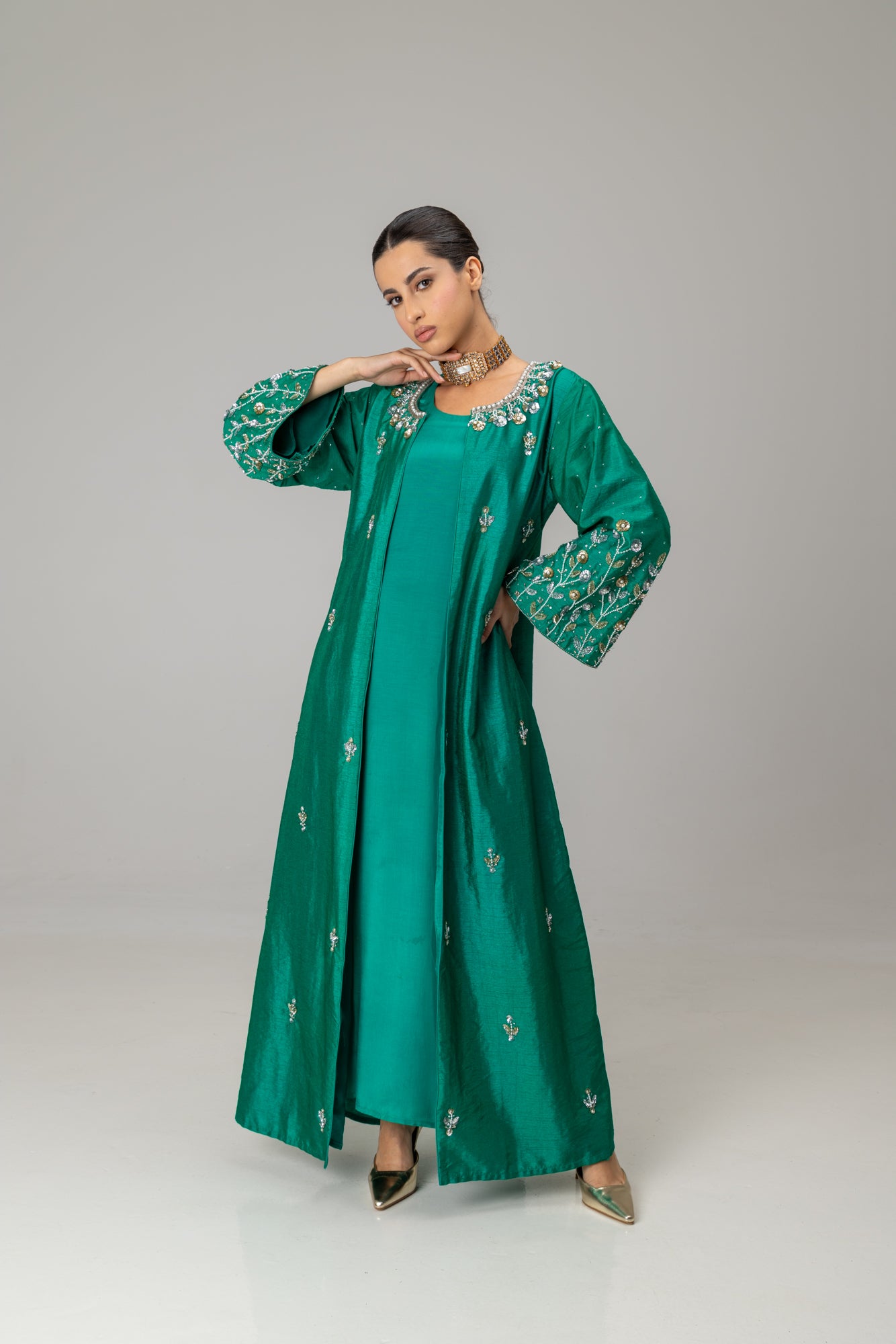 Emerald Jannat Maxi Coat Suit