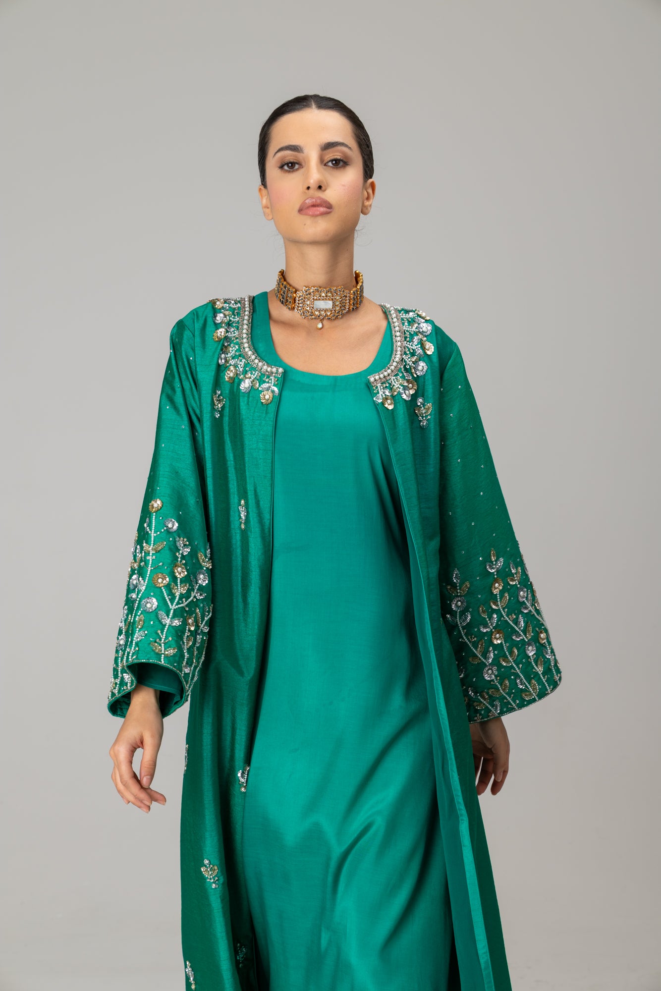 Emerald Jannat Maxi Coat Suit