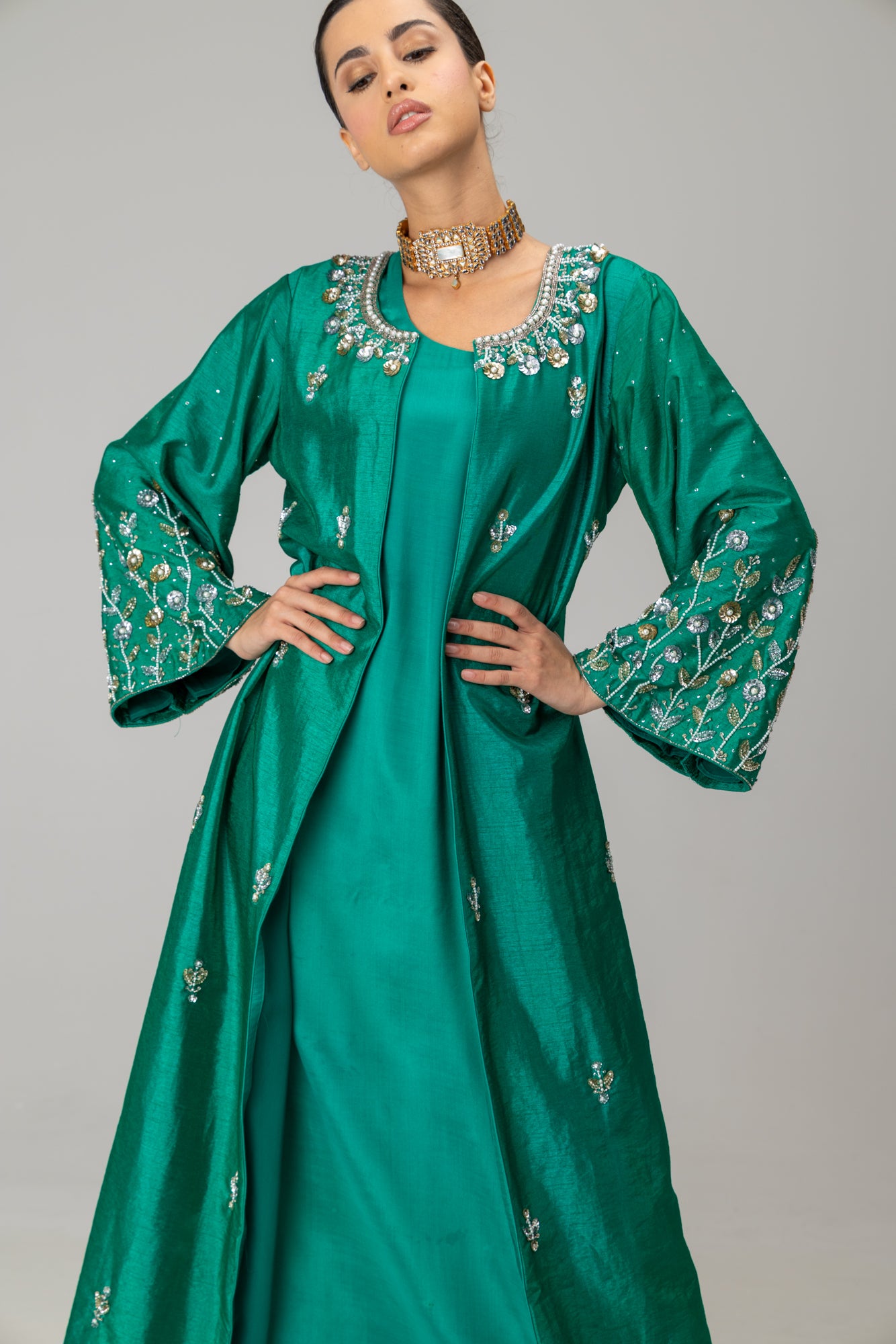 Emerald Jannat Maxi Coat Suit