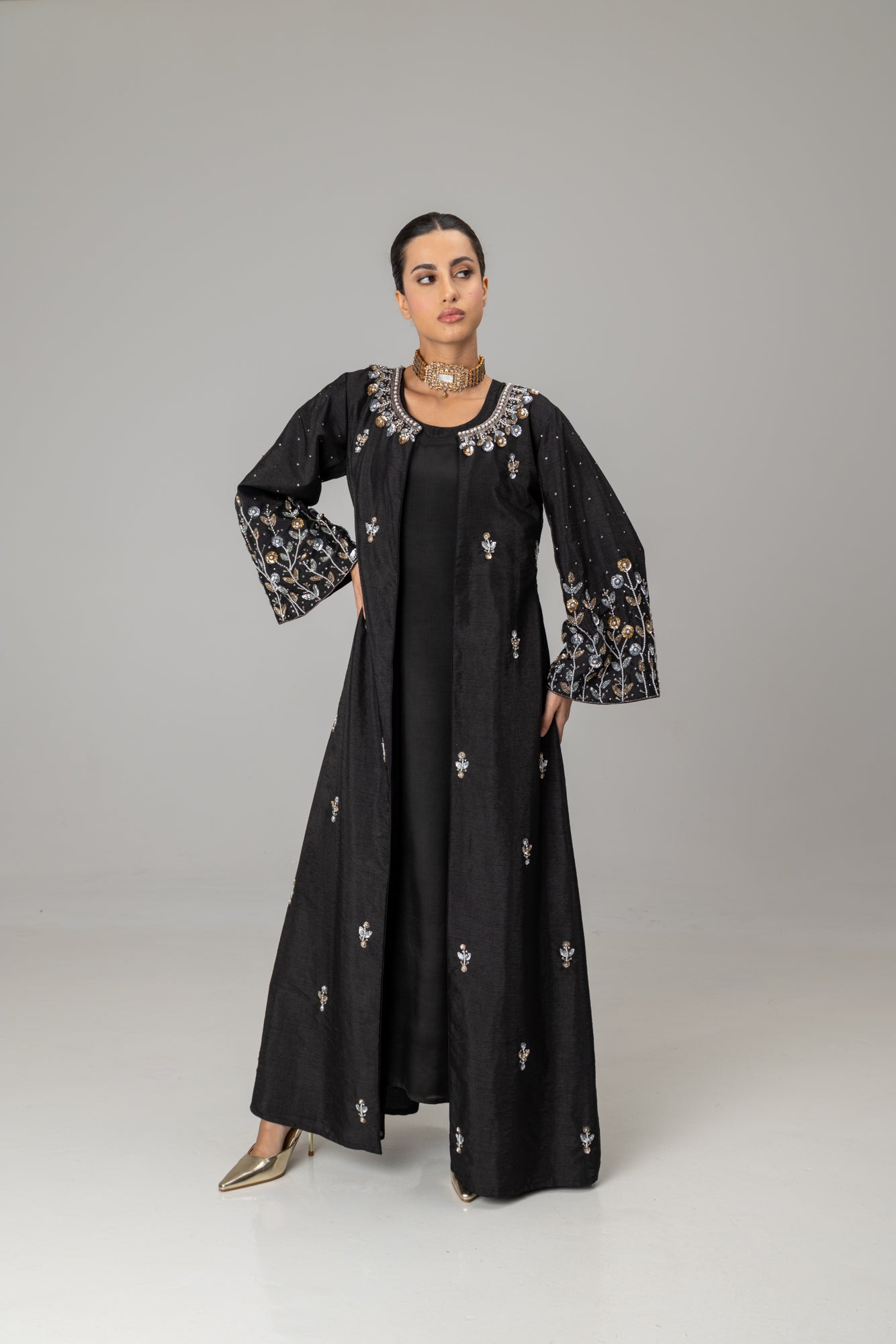 Black Jannat Maxi Coat Suit