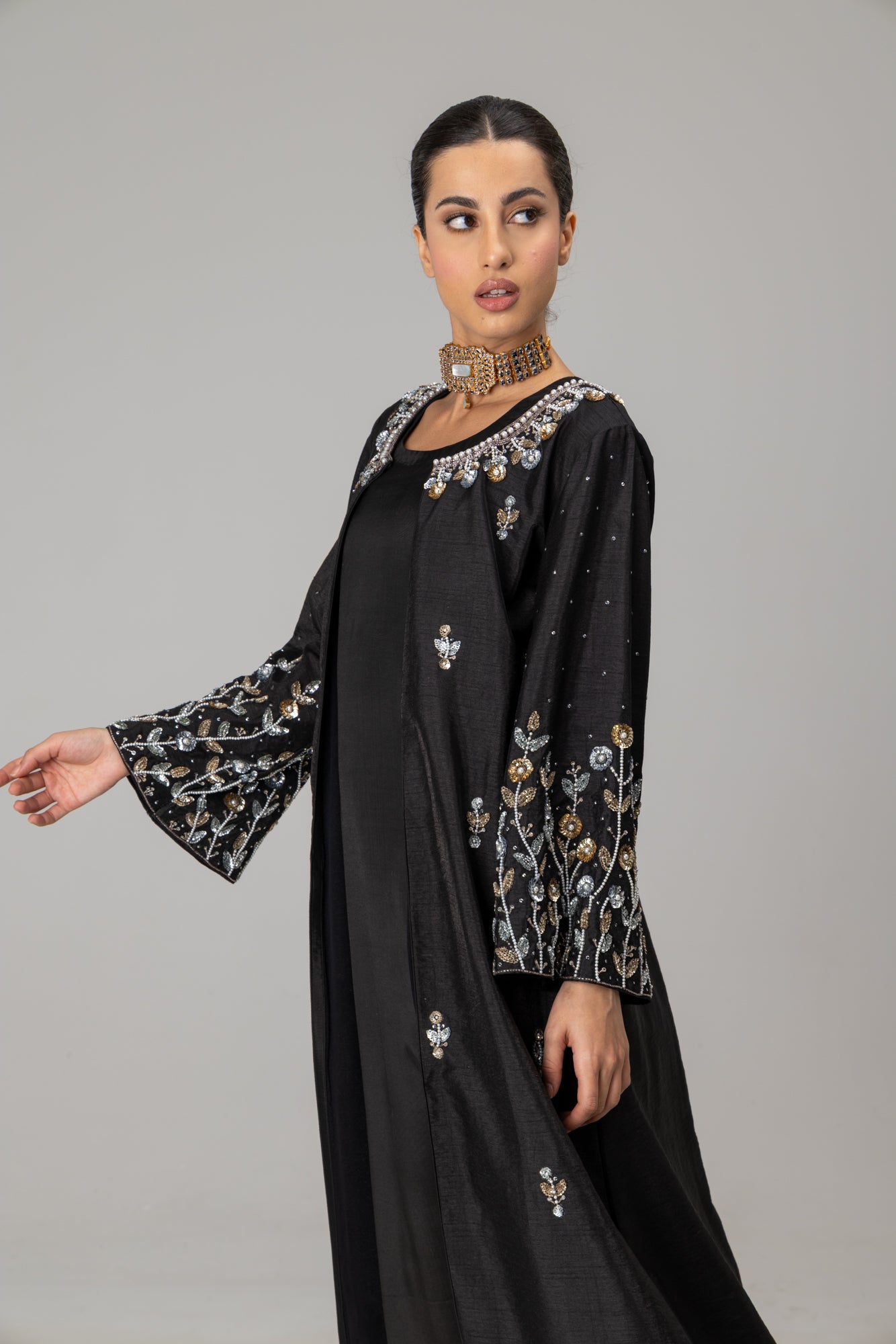 Black Jannat Maxi Coat Suit
