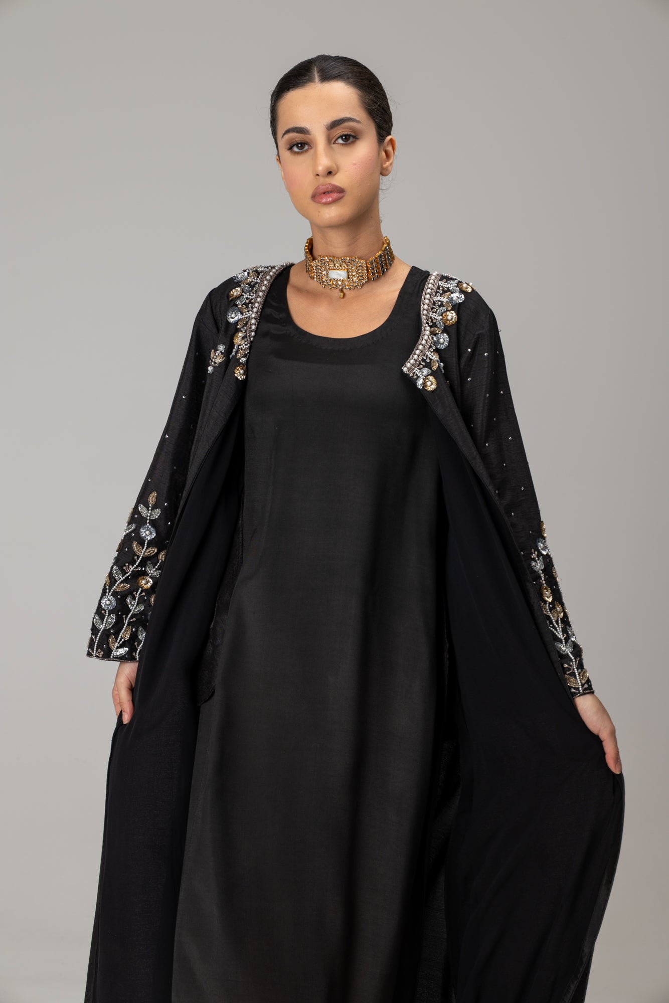 Black Jannat Maxi Coat Suit