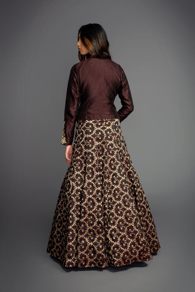 
                  
                    Brown Brocade Skirt Suit
                  
                