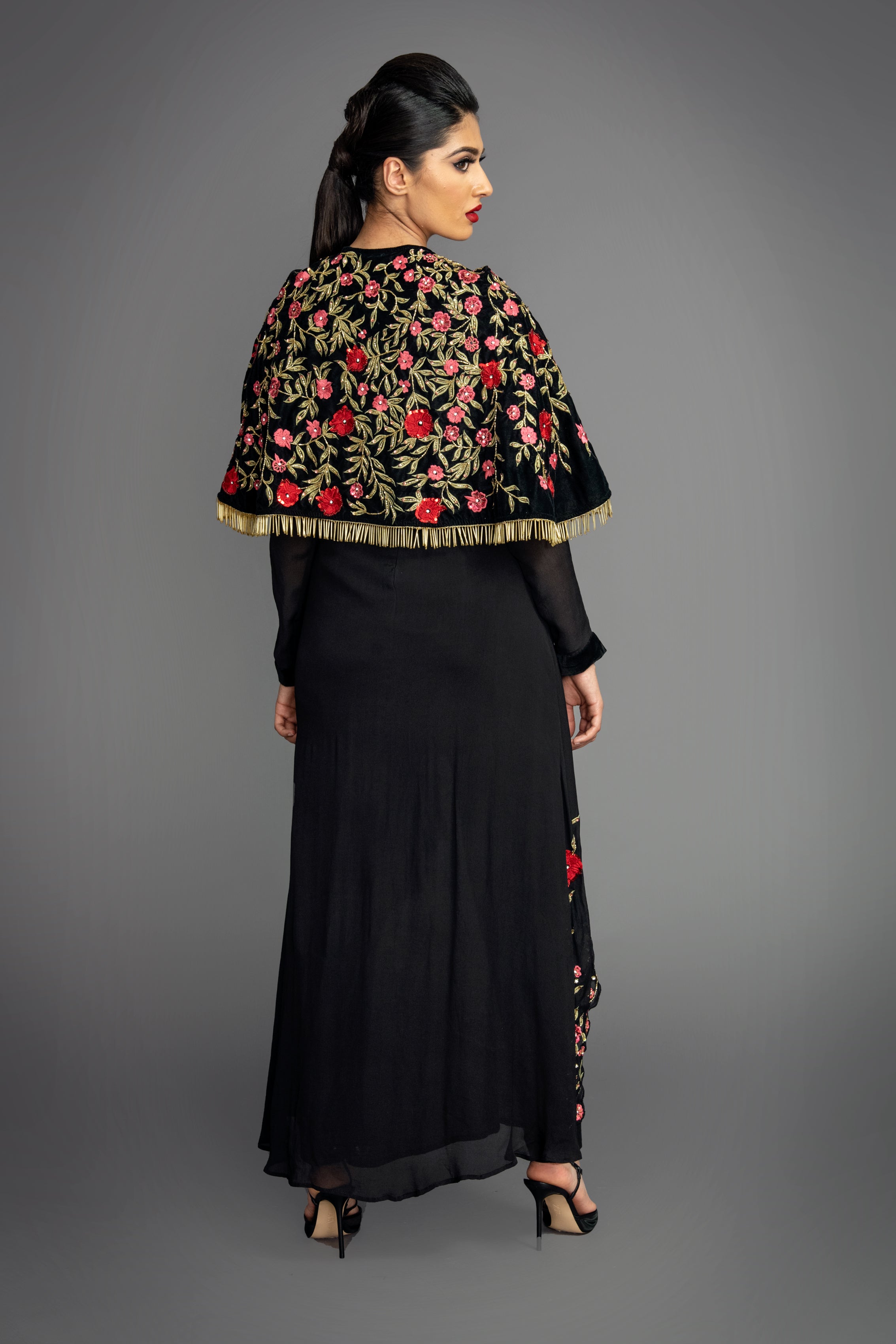 Amal Velvet Cape Dress