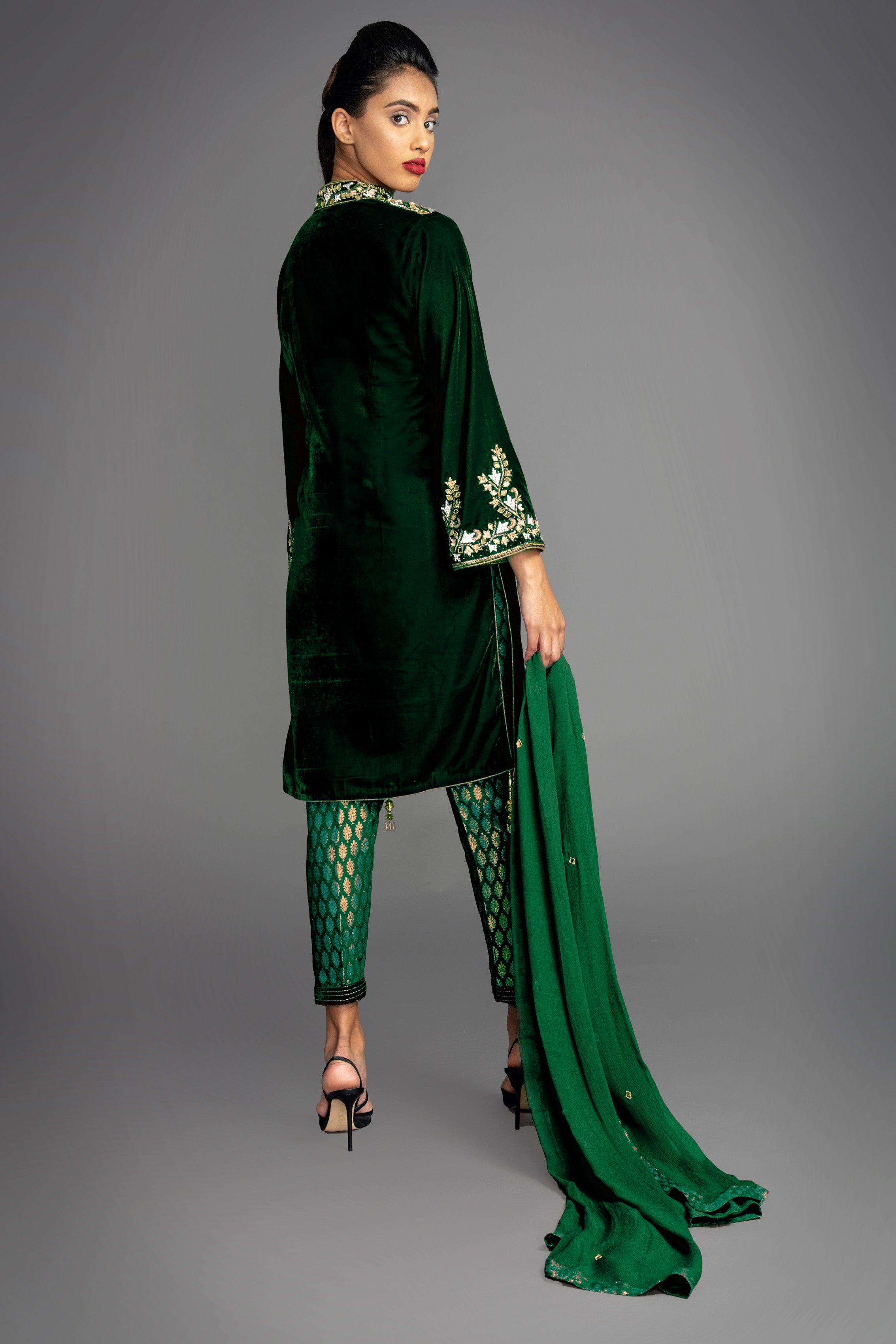 Katrina Mirror Green Velvet Suit