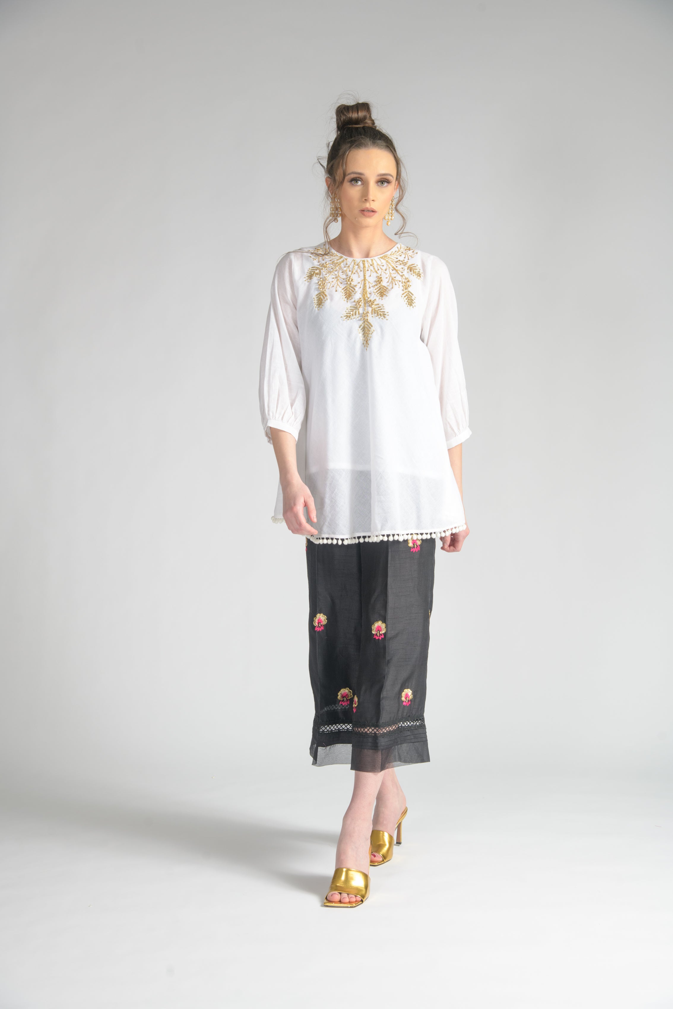 White Palm Leaf Bias Blouse