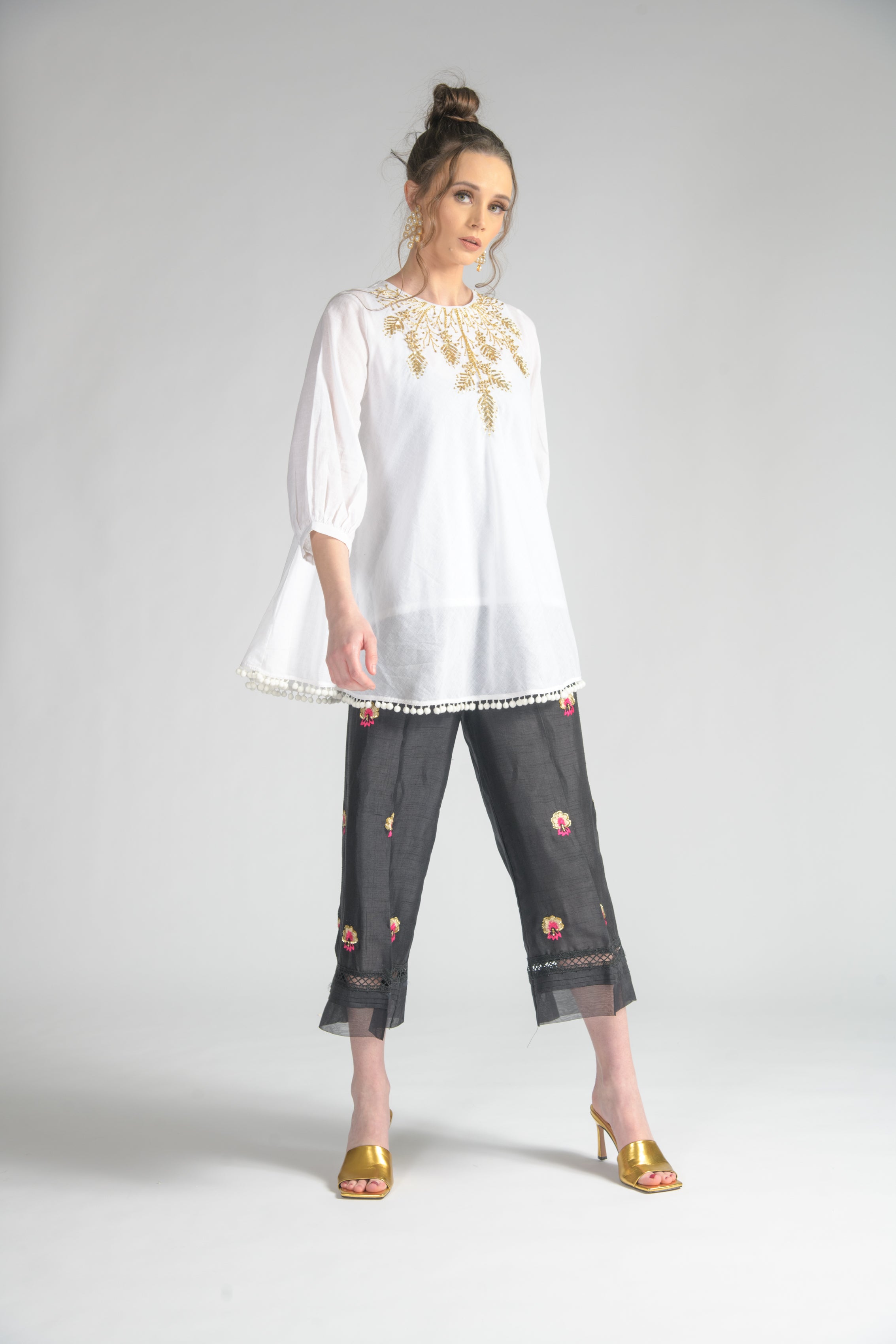 White Palm Leaf Bias Blouse