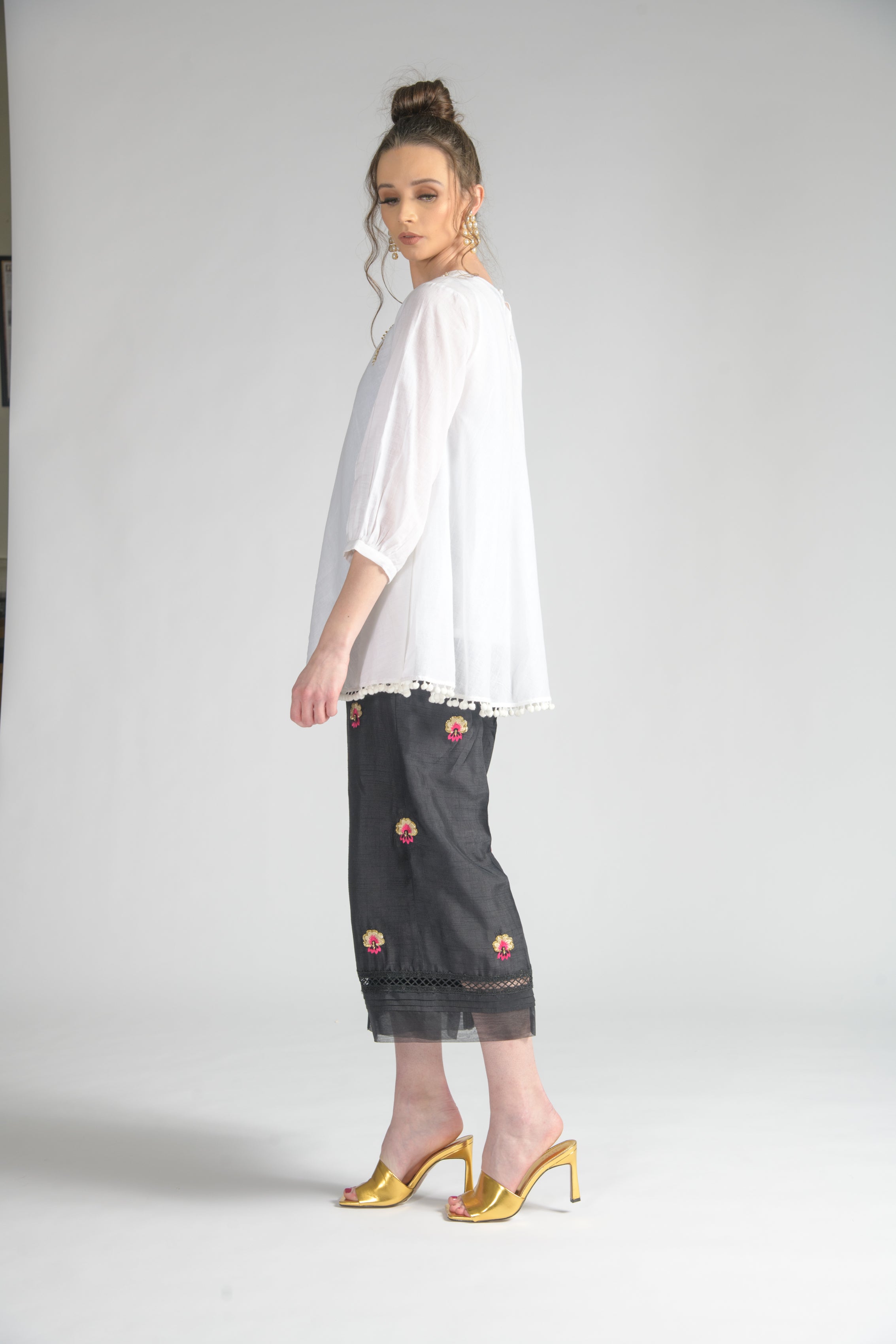 White Palm Leaf Bias Blouse
