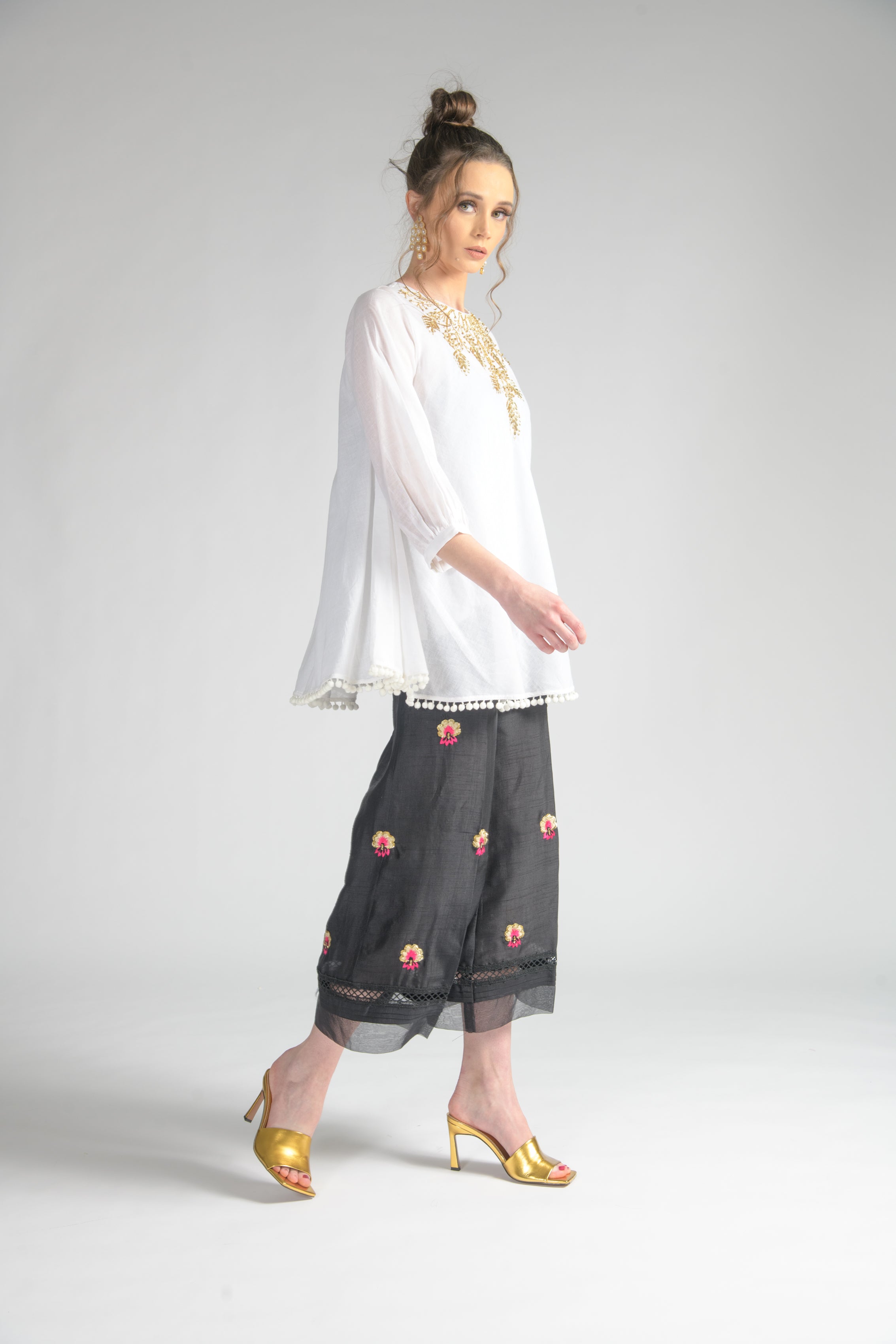 White Palm Leaf Bias Blouse
