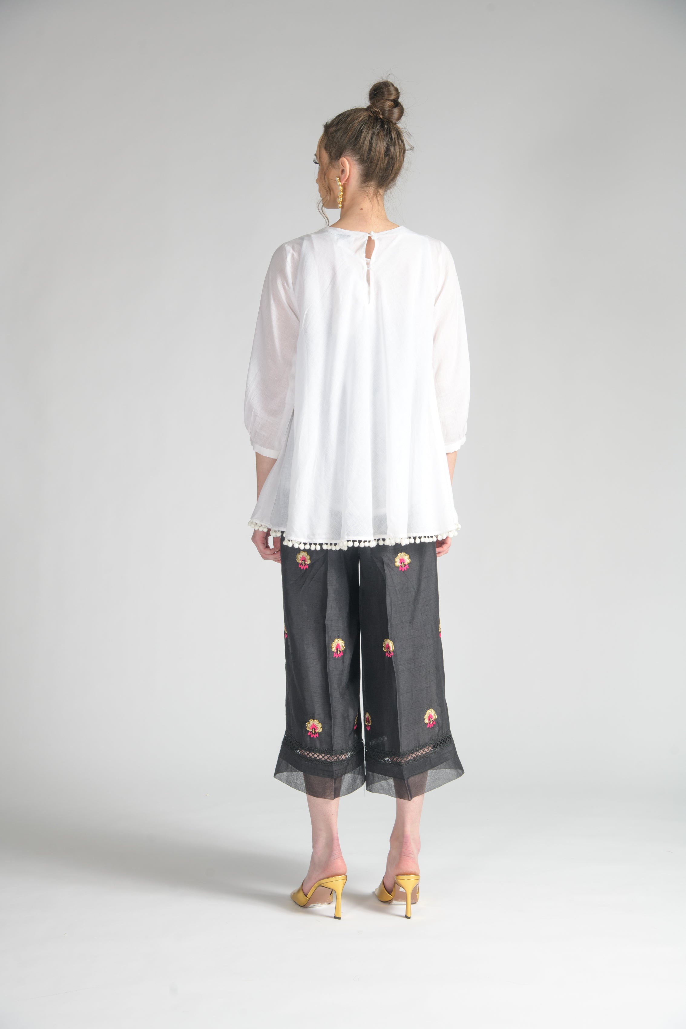 White Palm Leaf Bias Blouse