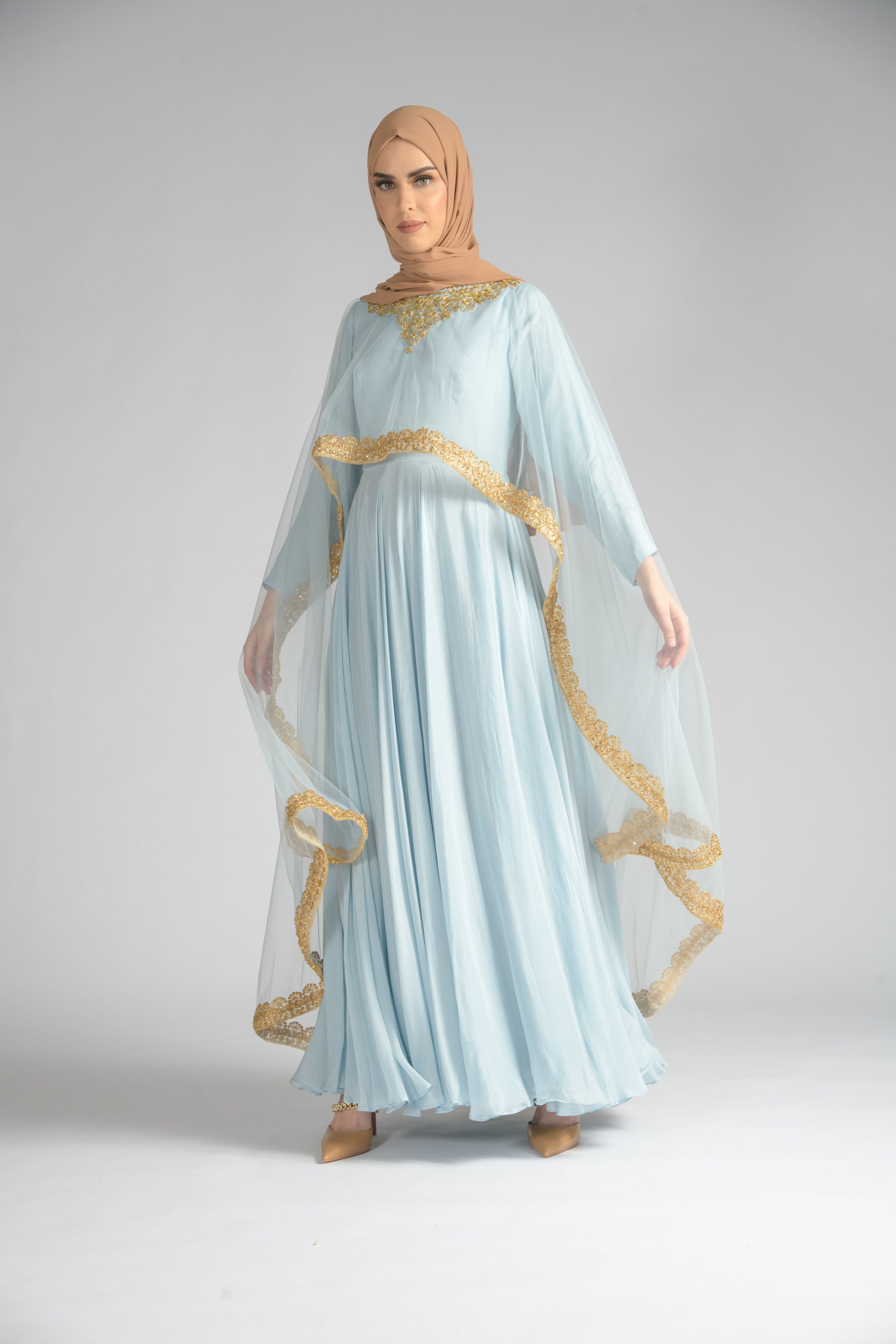 Ice Blue Jalpari Cape Dress
