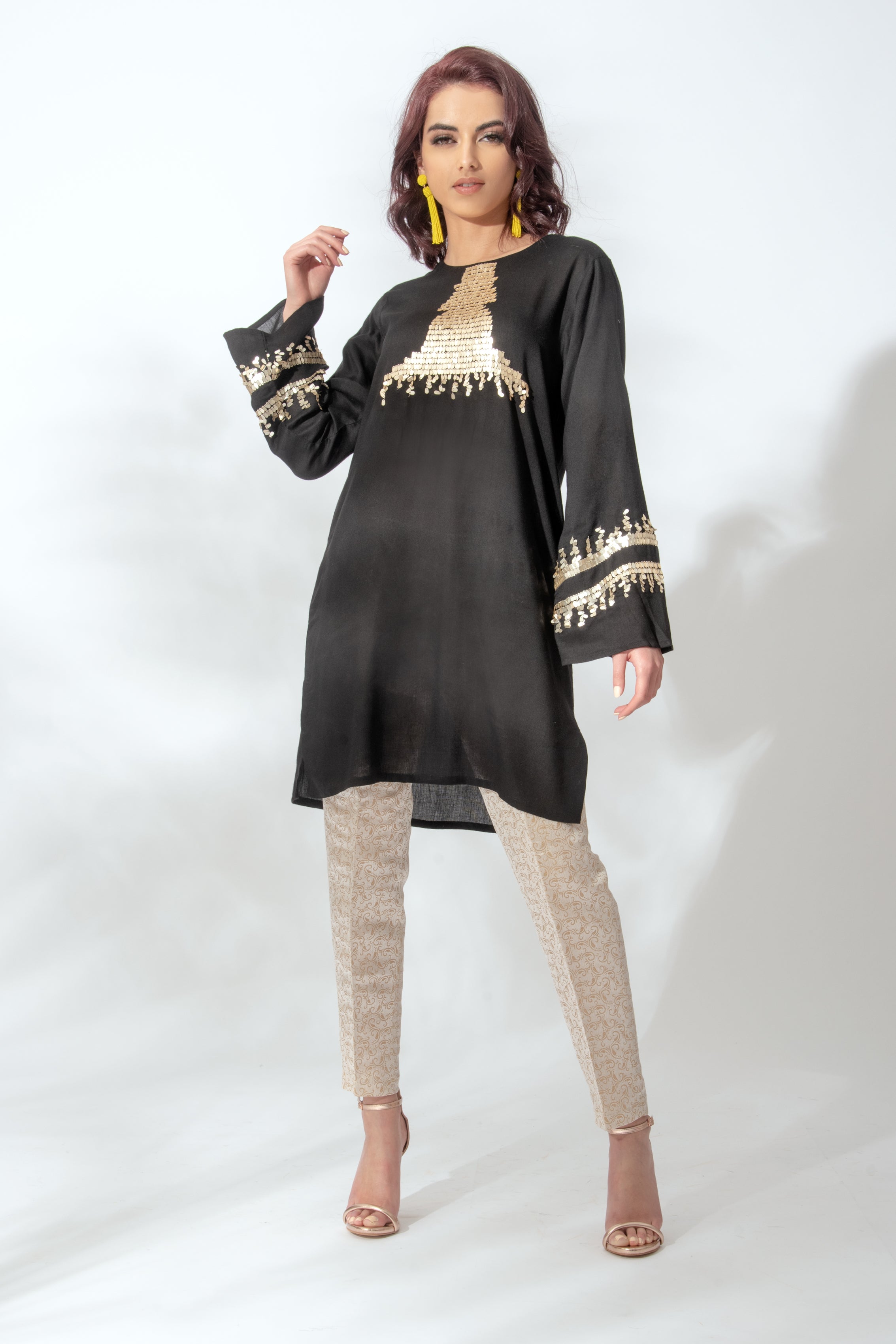 Black Sequin Tunic Suit
