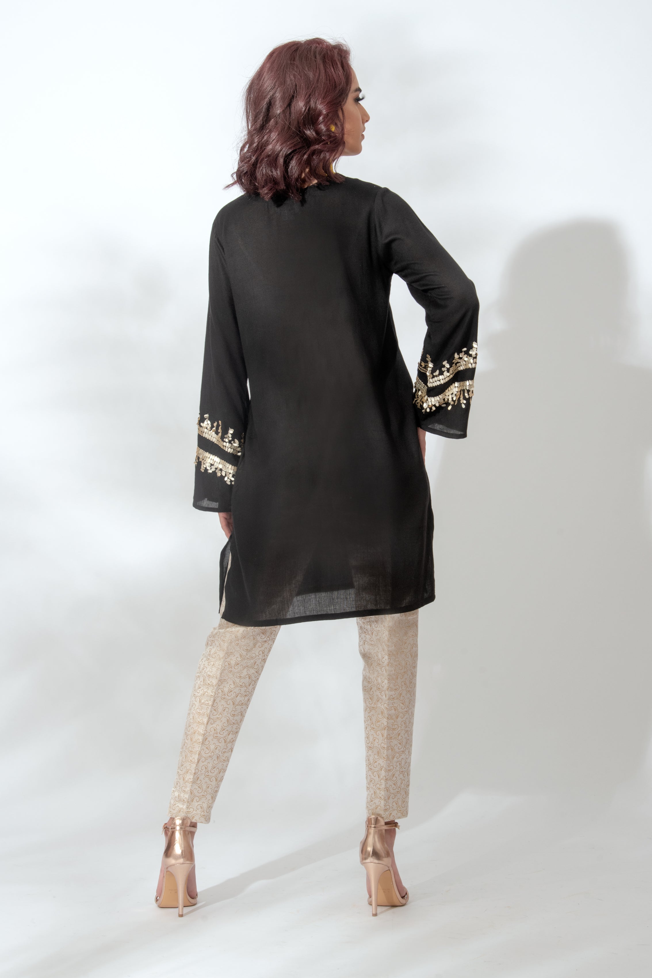 Black Sequin Tunic Suit